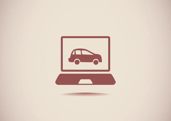 Laptop with car on screen icon — Stock Vector