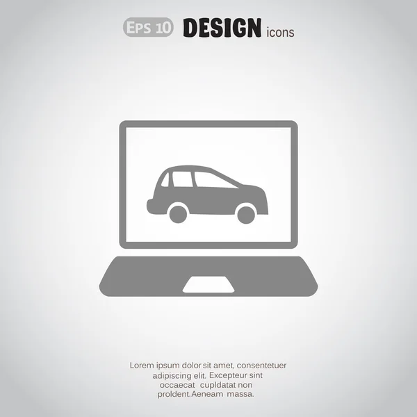 Ordenador portátil con coche en el icono de la pantalla — Vector de stock