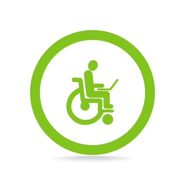 Behinderte mit Laptop auf Rollstuhlsymbol — Stockvektor