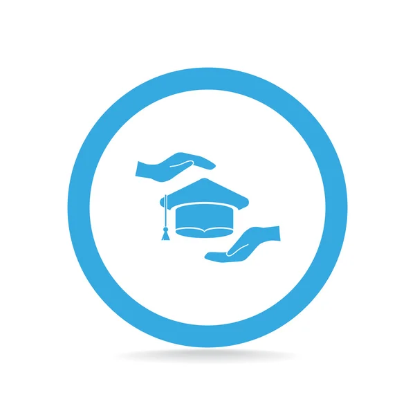 Sombrero académico y manos icono web — Vector de stock