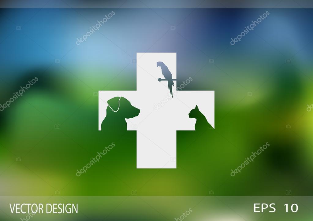 Sign with domestic pets silhouettes, veterinary logo concept