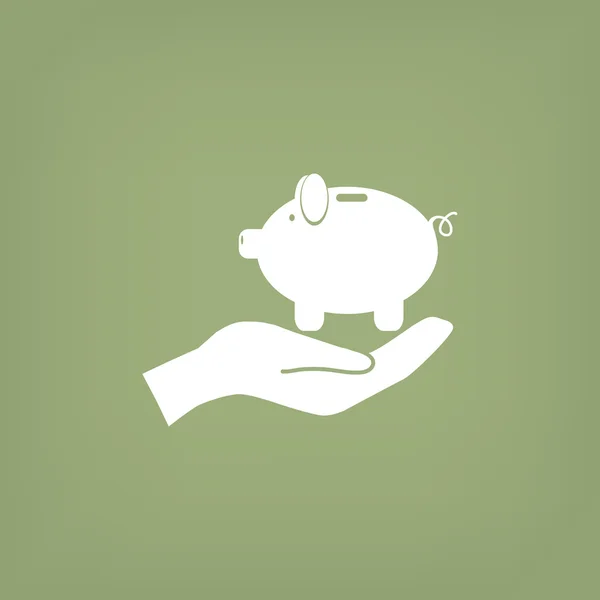 Piggy bank on human hand icon — Stock Vector