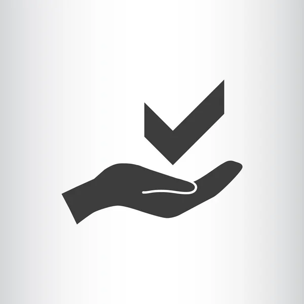 Tick simbol di ikon tangan - Stok Vektor