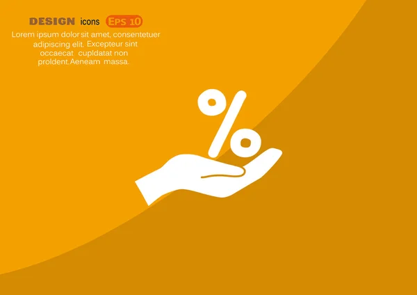 Porcentaje en el icono web de la mano — Vector de stock