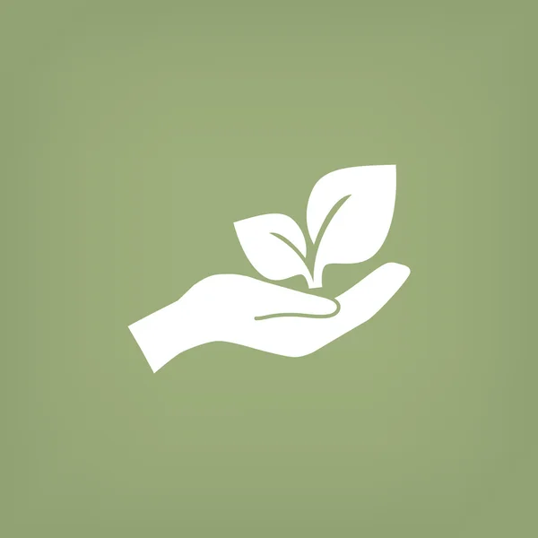 Folhas no ícone da mão humana — Vetor de Stock