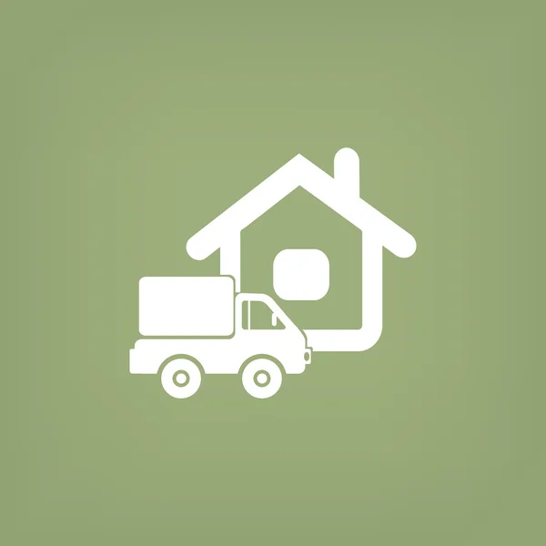 Camion vicino all'icona web della casa, concetto di consegna a domicilio — Vettoriale Stock