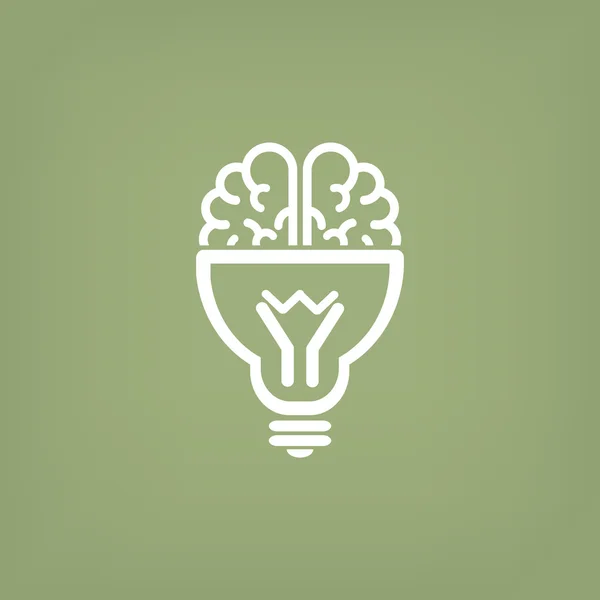 Hjärnan med glödlampa ikon — Stock vektor