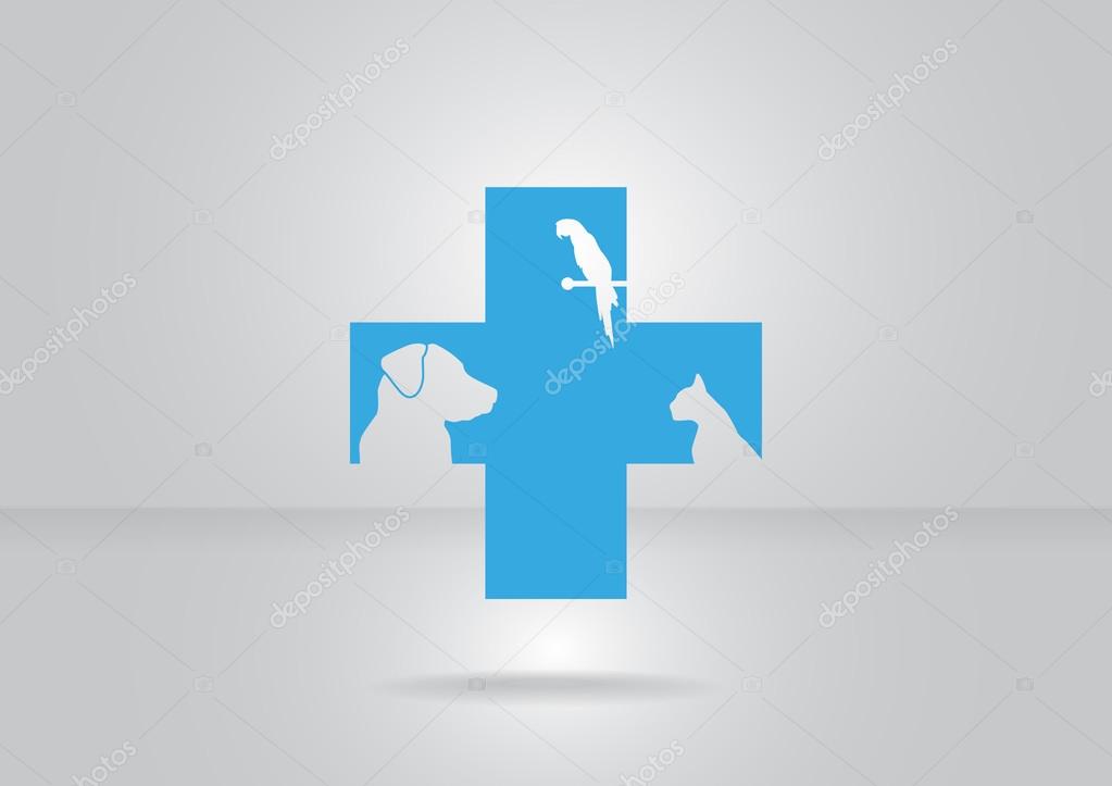 Sign with domestic pets silhouettes, veterinary logo concept
