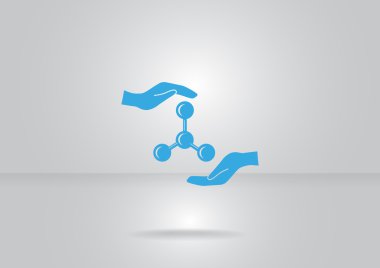 Web simgesi moleküler bileşik ve eller