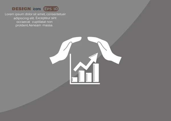 Grafico crescente con l'icona delle mani — Vettoriale Stock