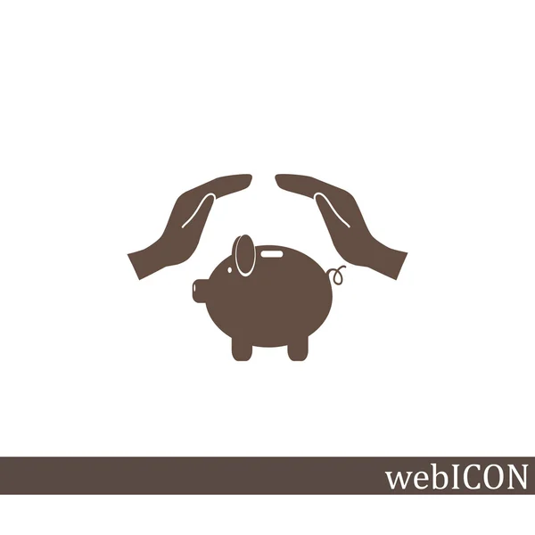 Piggy bank met handen pictogram — Stockvector