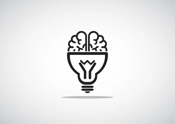Hjärnan med glödlampa ikon — Stock vektor