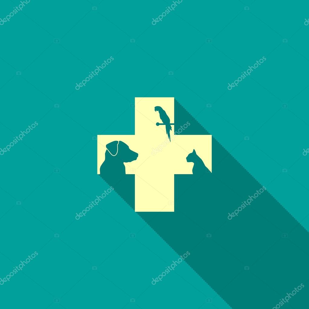 Sign with domestic pets silhouettes, veterinary logo concept
