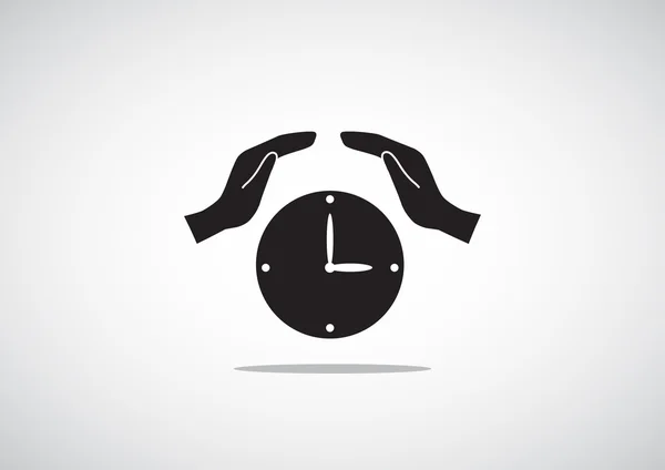 Reloj con icono manos humanas — Vector de stock