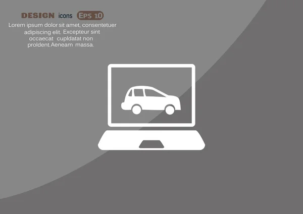 Ноутбук с автомобилем на экране значок — стоковый вектор