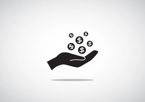 Monedas en la mano, icono web — Vector de stock