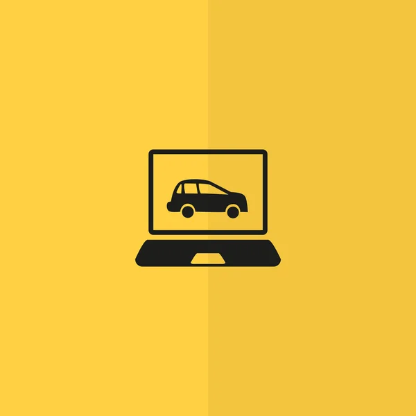 Ordenador portátil con coche en el icono de la pantalla — Vector de stock