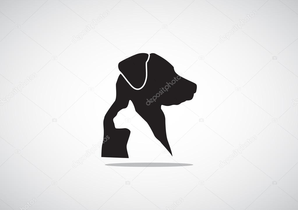 Sign with domestic pets silhouettes, veterinary logo concept