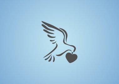 Güvercin ile kalp basit simgesi