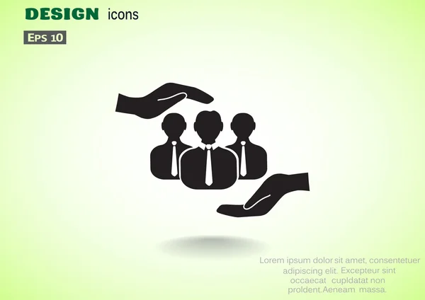 Groupe de personnes et icône mains — Image vectorielle