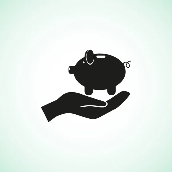 Piggy bank on human hand icon — Stock Vector