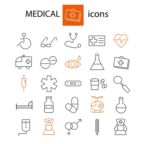 Conjunto de productos farmacéuticos e iconos médicos — Vector de stock