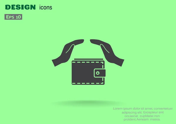 Monedero con manos icono web — Vector de stock