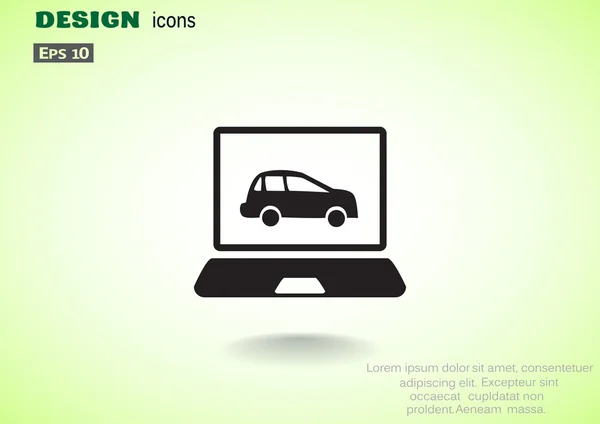 Laptop con icona auto sullo schermo — Vettoriale Stock