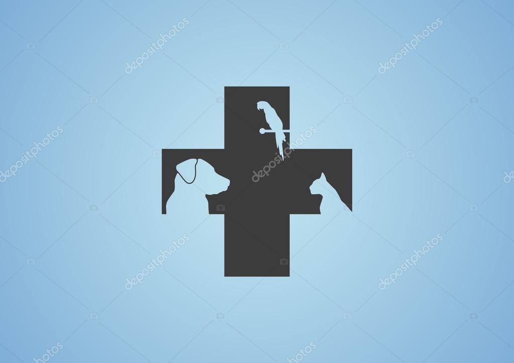 Sign with domestic pets silhouettes, veterinary logo concept