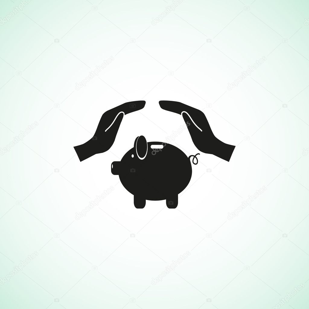 Piggy bank with hands icon