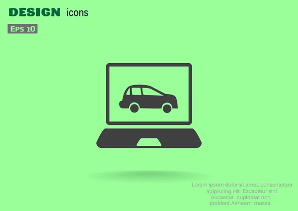 Ordenador portátil con coche en el icono de la pantalla — Vector de stock