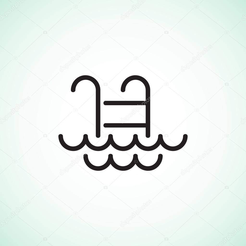 Pool ladder with waves icon