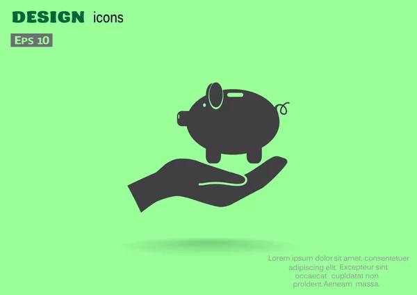 Piggy bank op pictogram van een menselijke hand — Stockvector