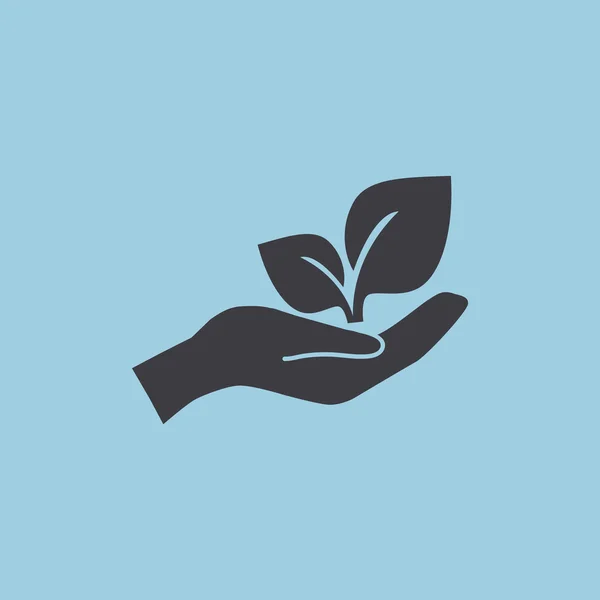 Folhas no ícone da mão humana —  Vetores de Stock