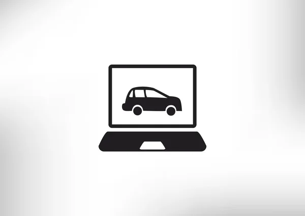 Laptop com carro no ícone de tela — Vetor de Stock