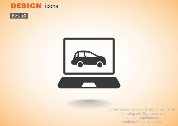 Ordenador portátil con coche en el icono de la pantalla — Vector de stock