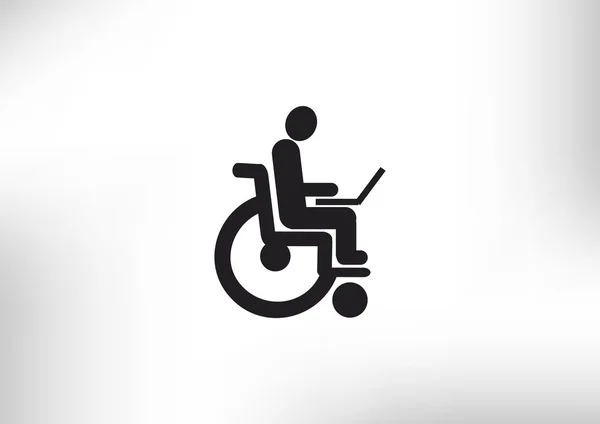 Disabled with laptop on wheelchair icon — Stock Vector