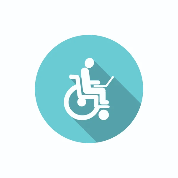 Handicapés avec ordinateur portable sur icône de fauteuil roulant — Image vectorielle