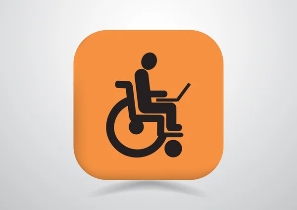 Handicap met laptop op het pictogram van de rolstoel — Stockvector