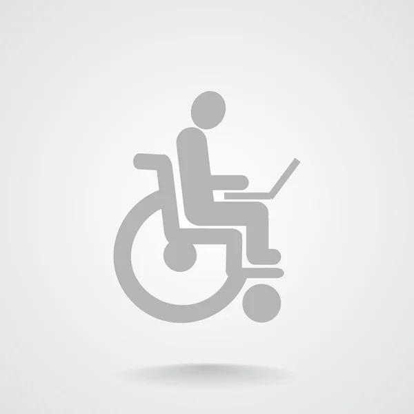 Handicapés avec ordinateur portable sur icône de fauteuil roulant — Image vectorielle