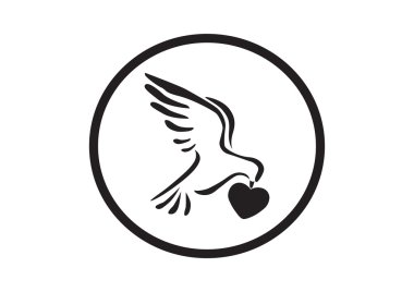 Güvercin ile kalp basit simgesi