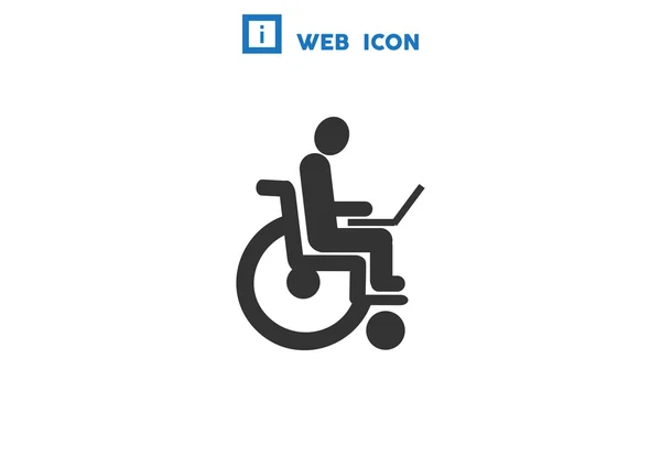 Disabili con laptop sull'icona della sedia a rotelle — Vettoriale Stock