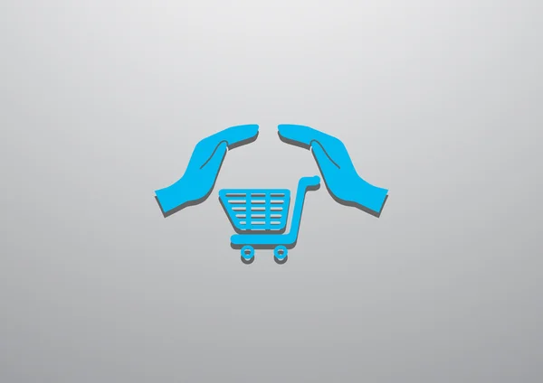 Carrito de compras con manos icono web — Vector de stock