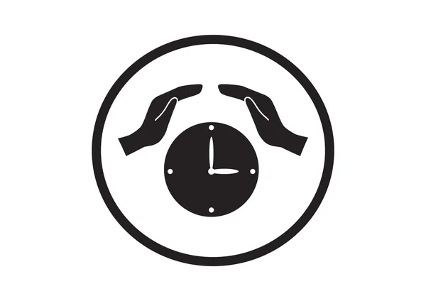 Reloj con icono manos humanas — Vector de stock