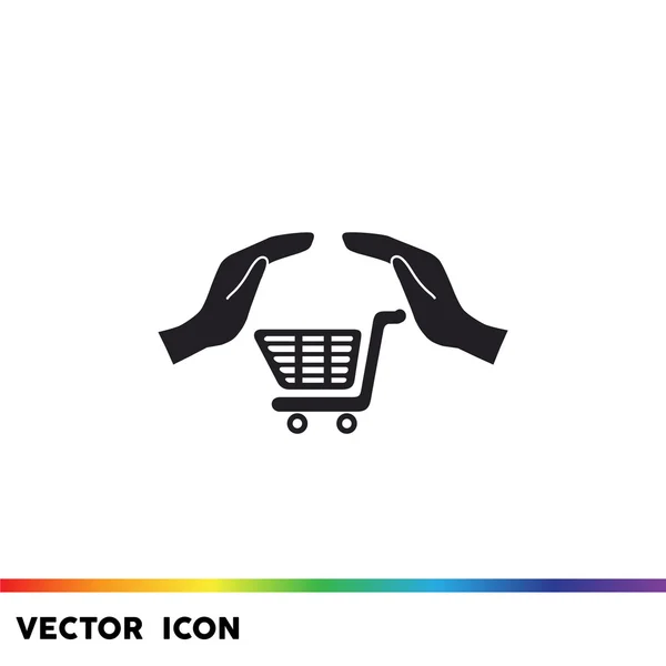 Carrito de compras con manos icono web — Vector de stock