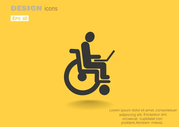 Инвалиды с ноутбуком на значке инвалидной коляски — стоковый вектор