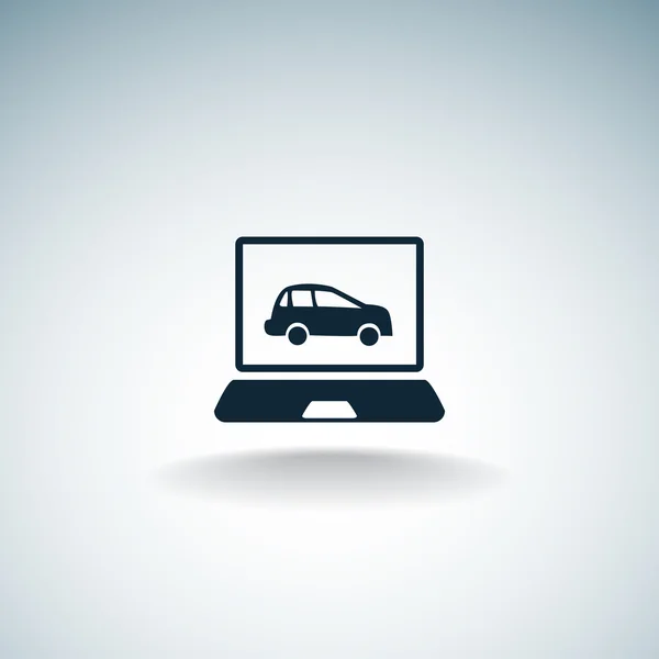 Laptop com carro no ícone de tela —  Vetores de Stock