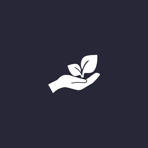 Folhas no ícone da mão humana —  Vetores de Stock