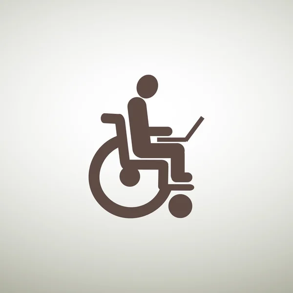 Handicapés avec ordinateur portable sur icône de fauteuil roulant — Image vectorielle