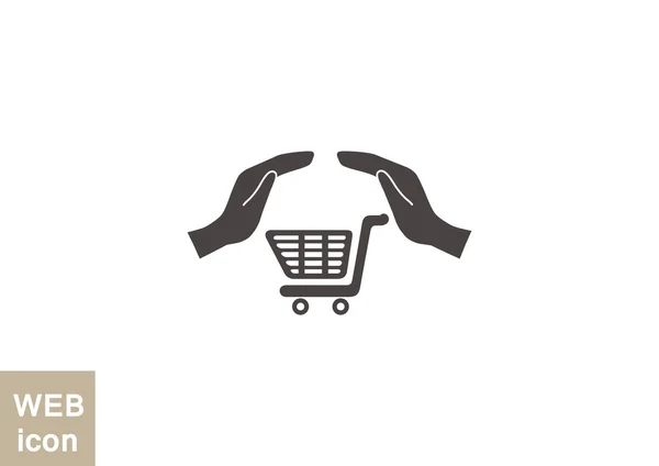 Carrito de compras con icono de manos — Vector de stock